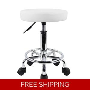 White Hydraulic Adjustable Round Chair-Salon-Spa-Office-Medical-Swivel Stool Multi-Purpose